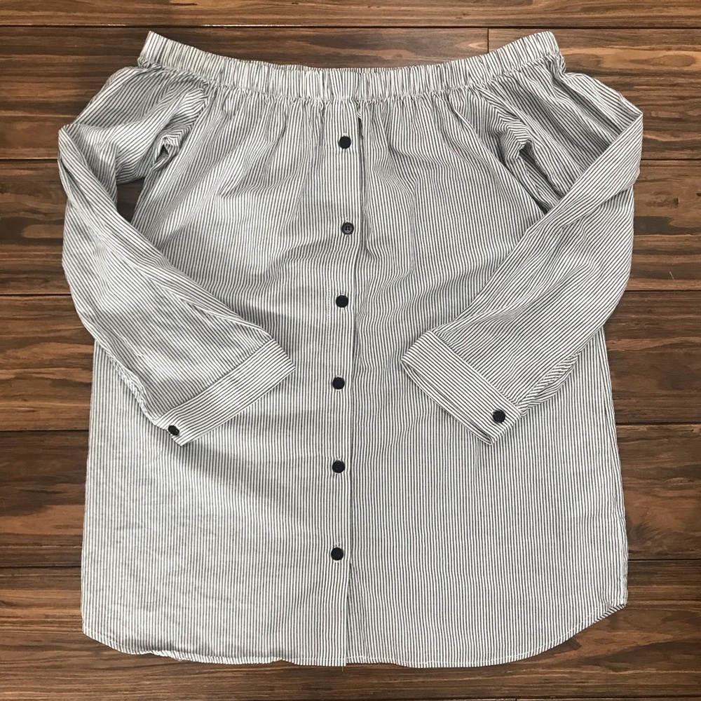 Reformation off the shoulder button down blouse